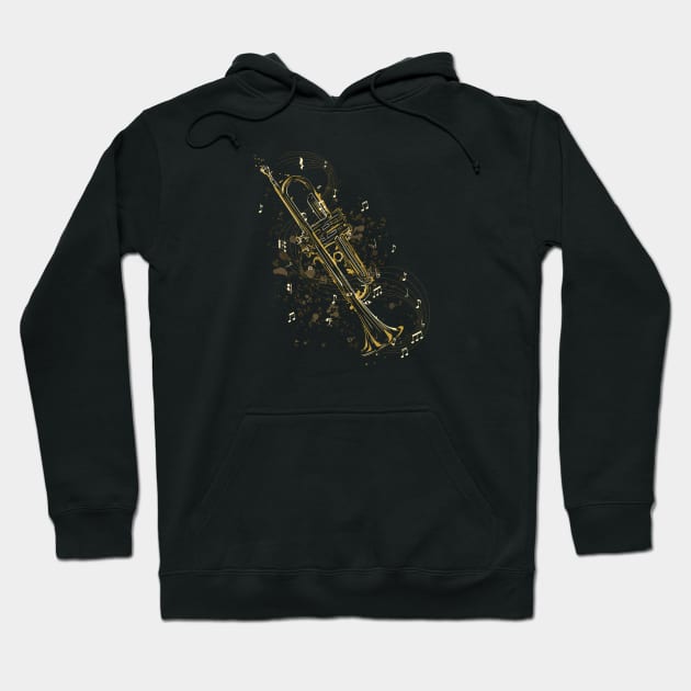 Trumpet instrument with musical notes Hoodie by Emart